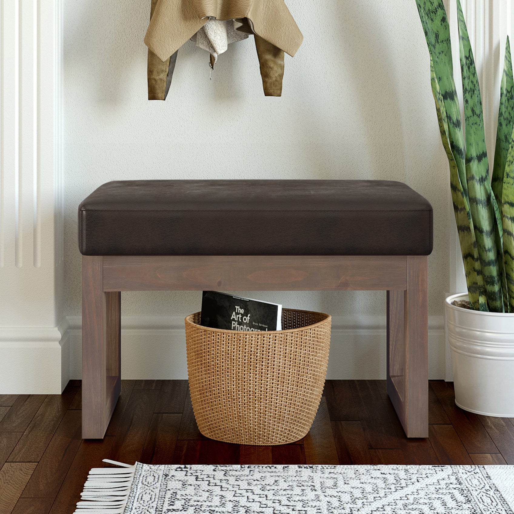 Milltown 27 Inch Wide Solid Wood Footstool Small Ottoman Bench