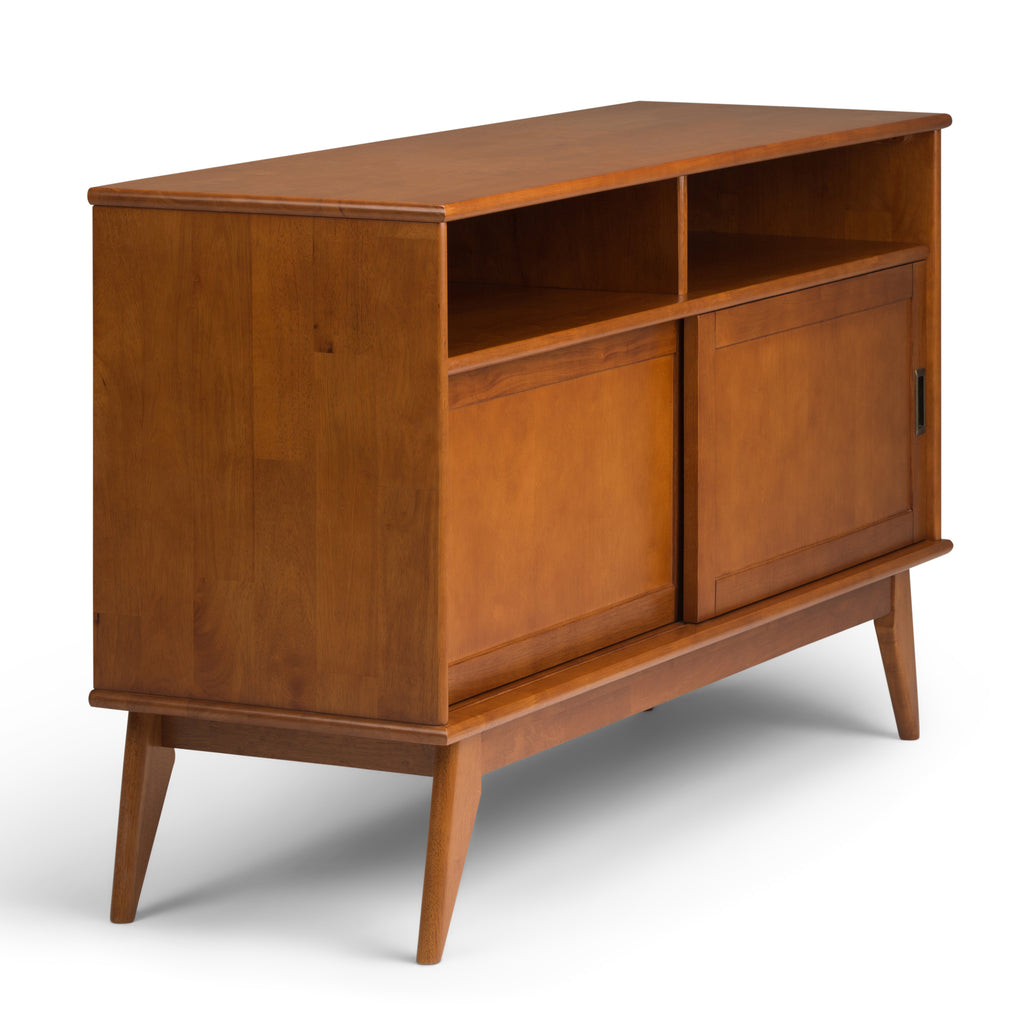 Draper 54" Wide Solid Wood Mid Century Tall TV Stand in Teak