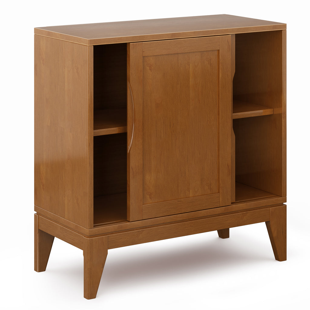Harper 30 Inch Wide Solid Hardwood Mid-Century Modern Low Storage Cabinet in Teak
