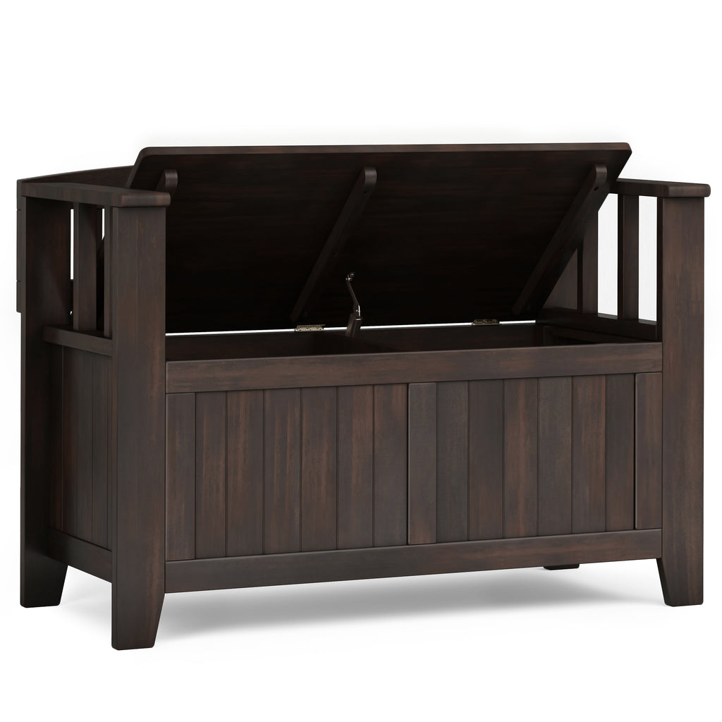 Acadian Solid Wood Small Entryway Storage Bench in Brunette