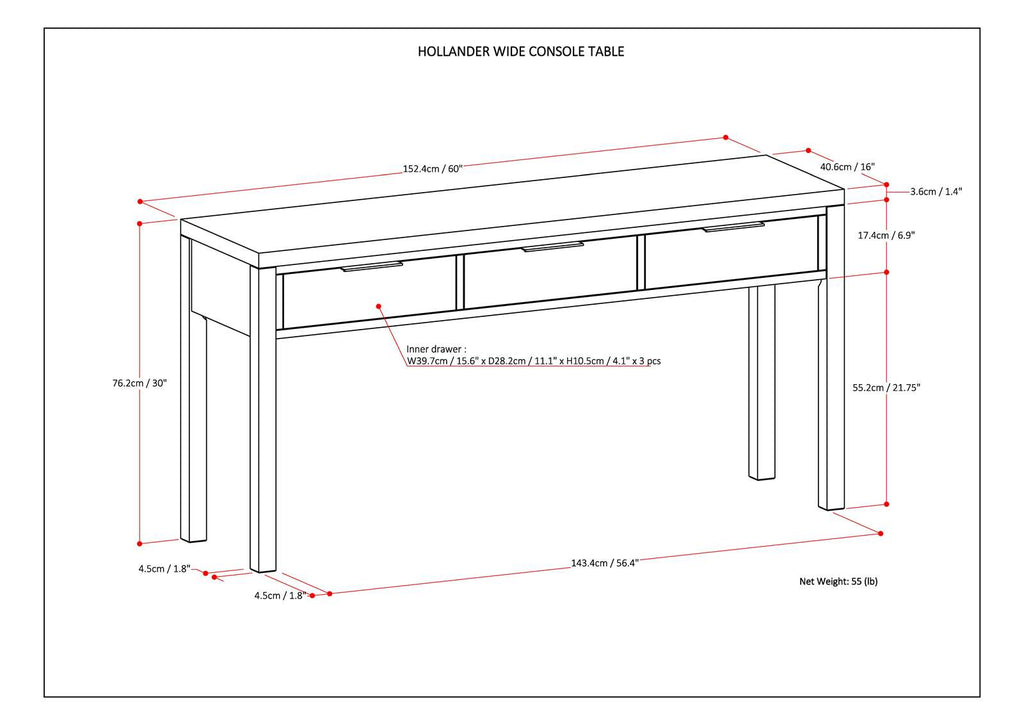Hollander Solid Wood Wide Console Table in Warm