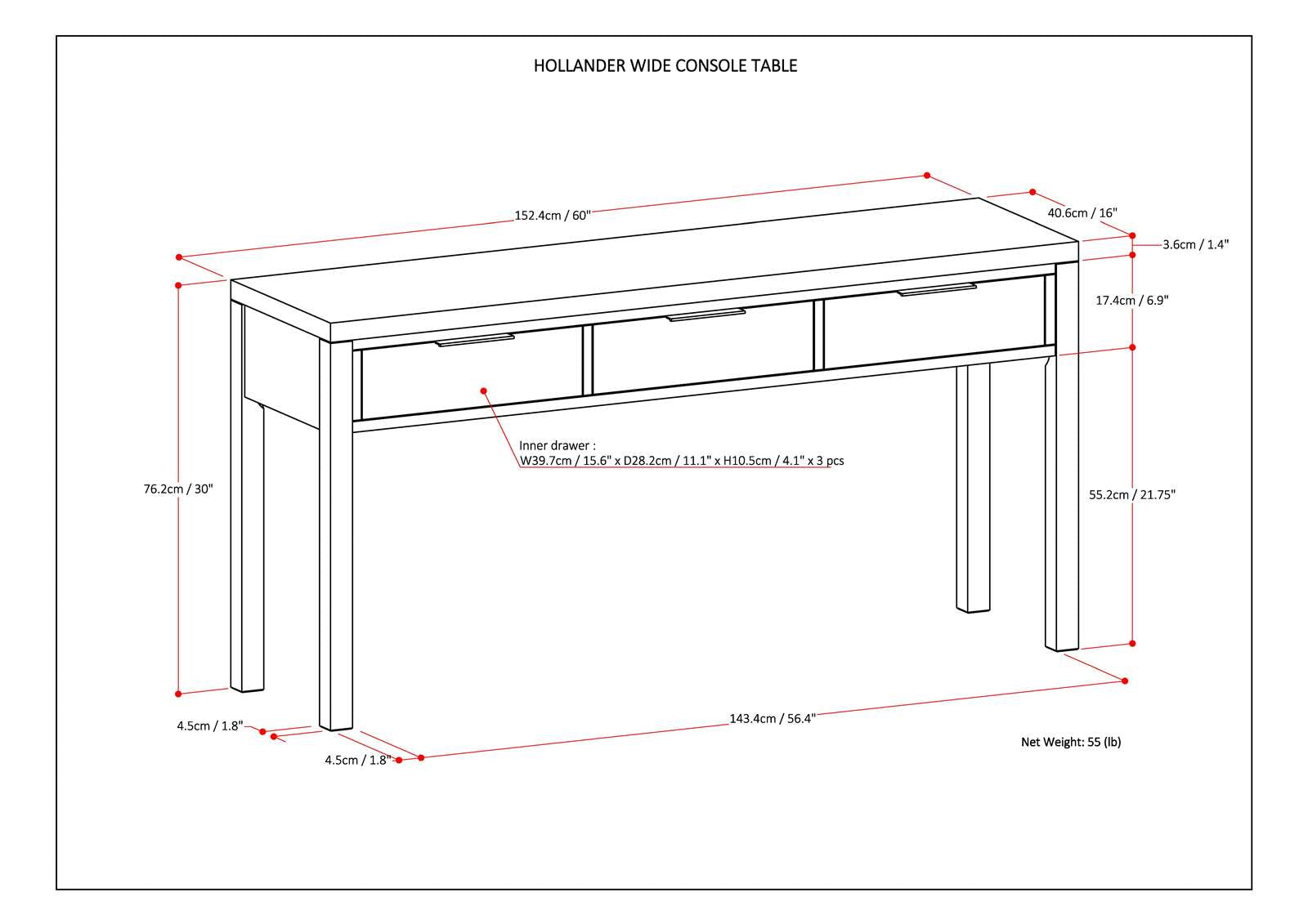 Hollander Solid Wood Wide Console Table in Warm