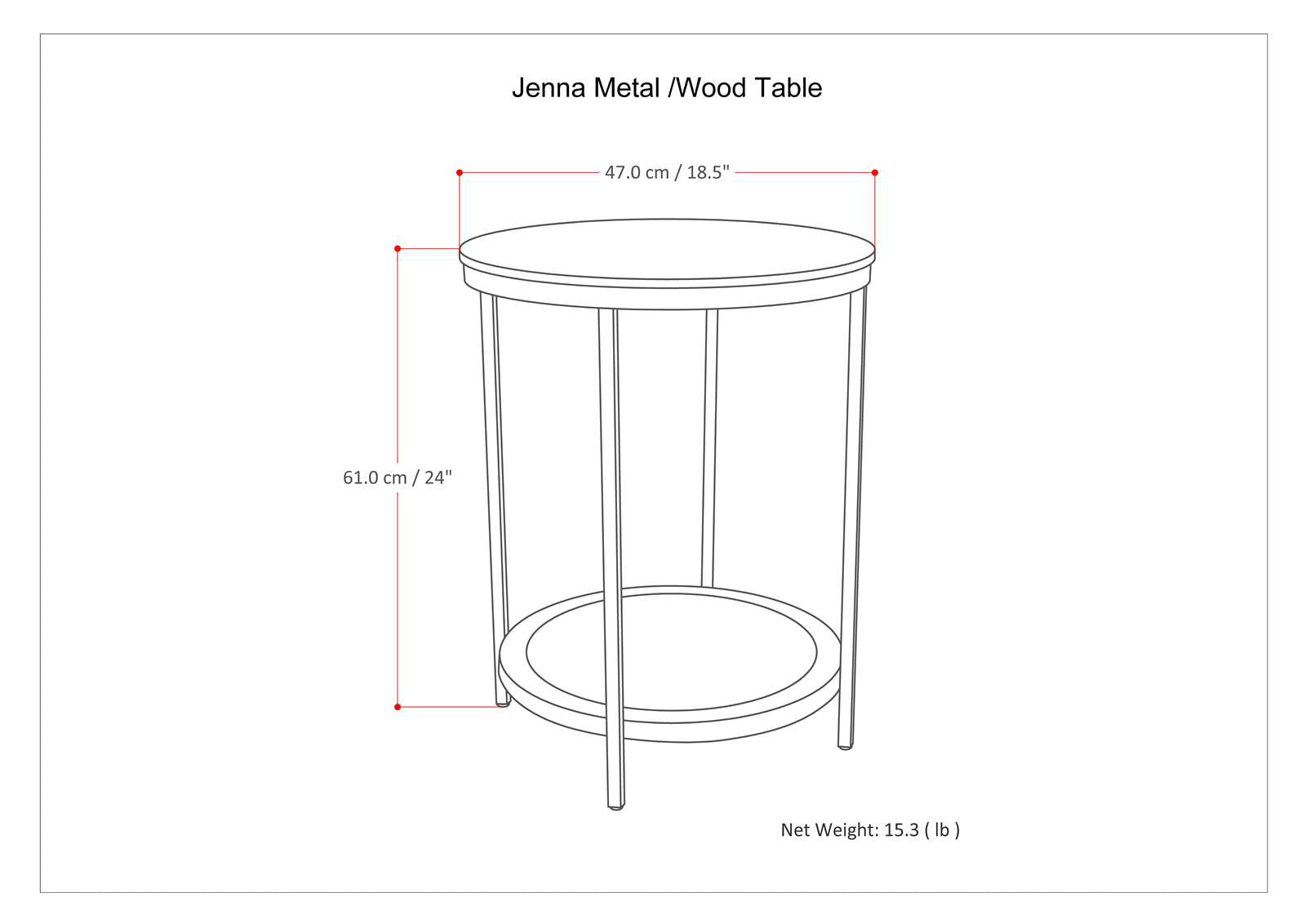 Jenna 18 Inch Wide Solid Mango Wood and Metal Round Side Table