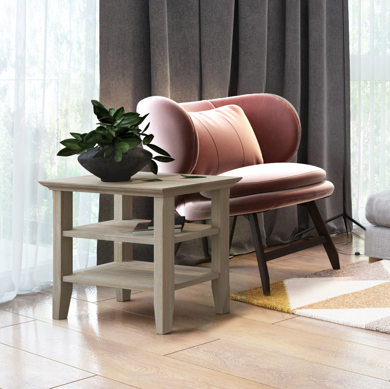 Acadian Solid Wood Narrow Side Table in Distressed