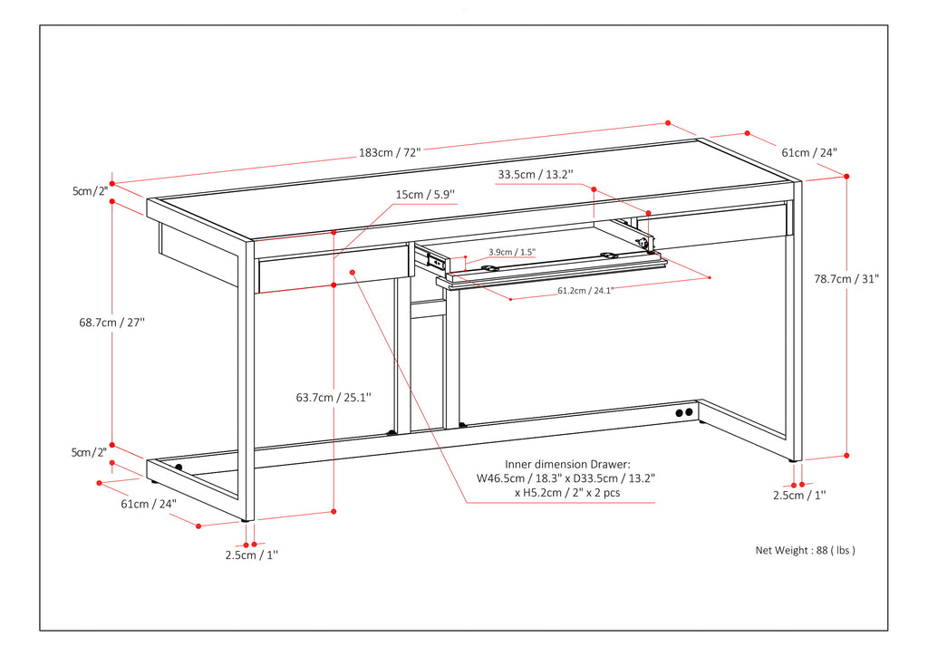 Erina Large Desk - Rustic