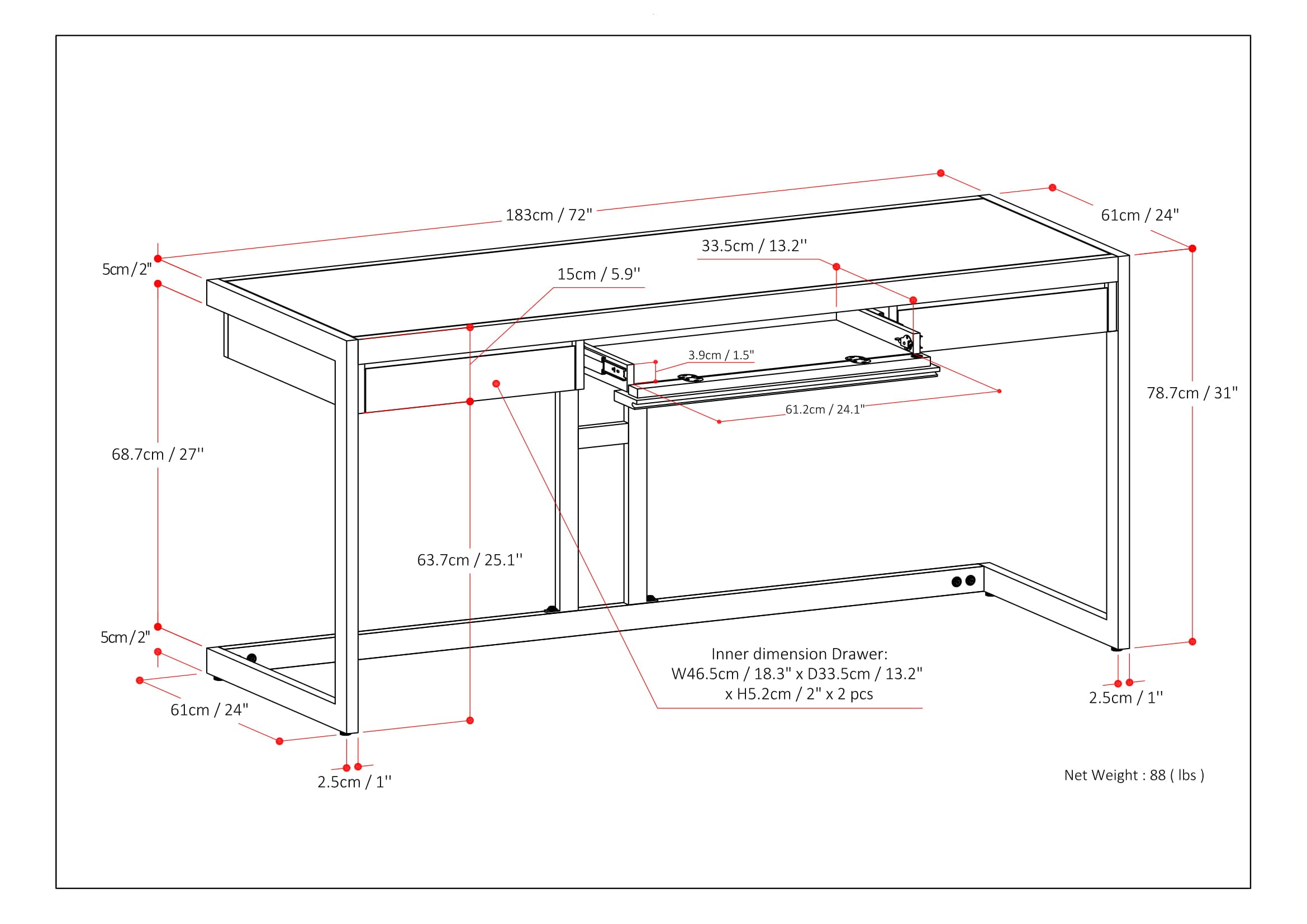 Erina Large Desk - Rustic