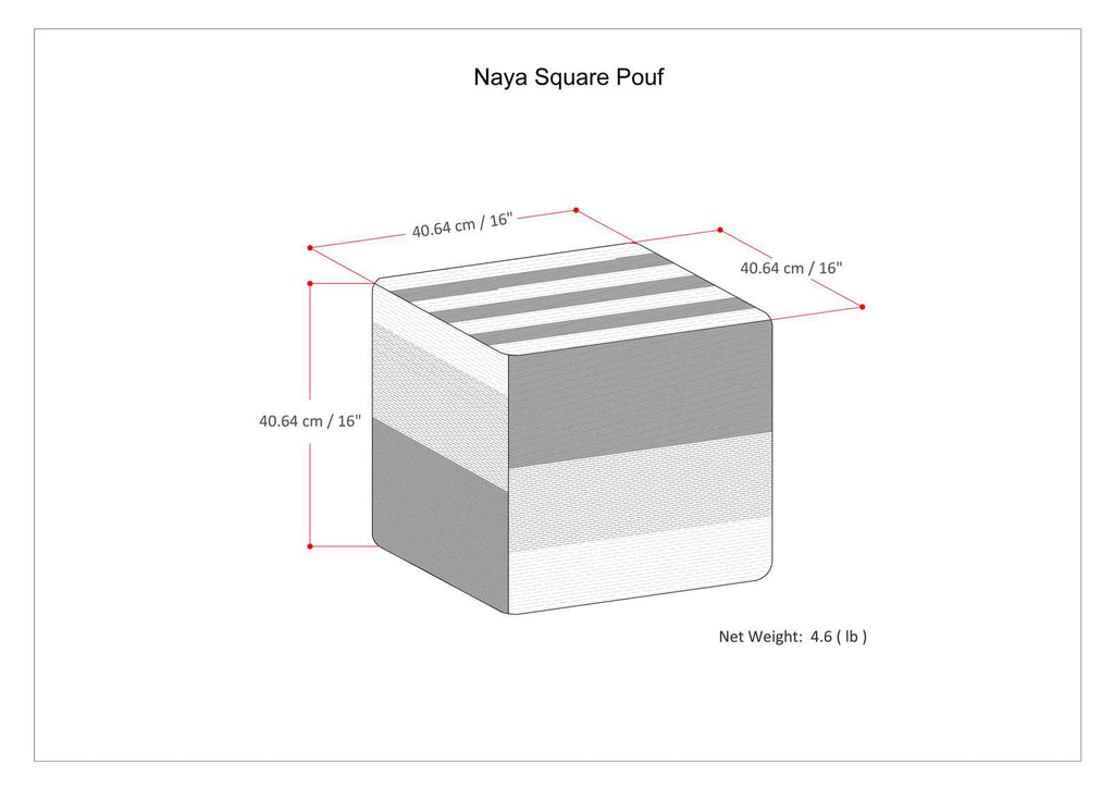 Naya 16 Inch Wide Cube Pouf in Black/Grey Handwoven Cotton