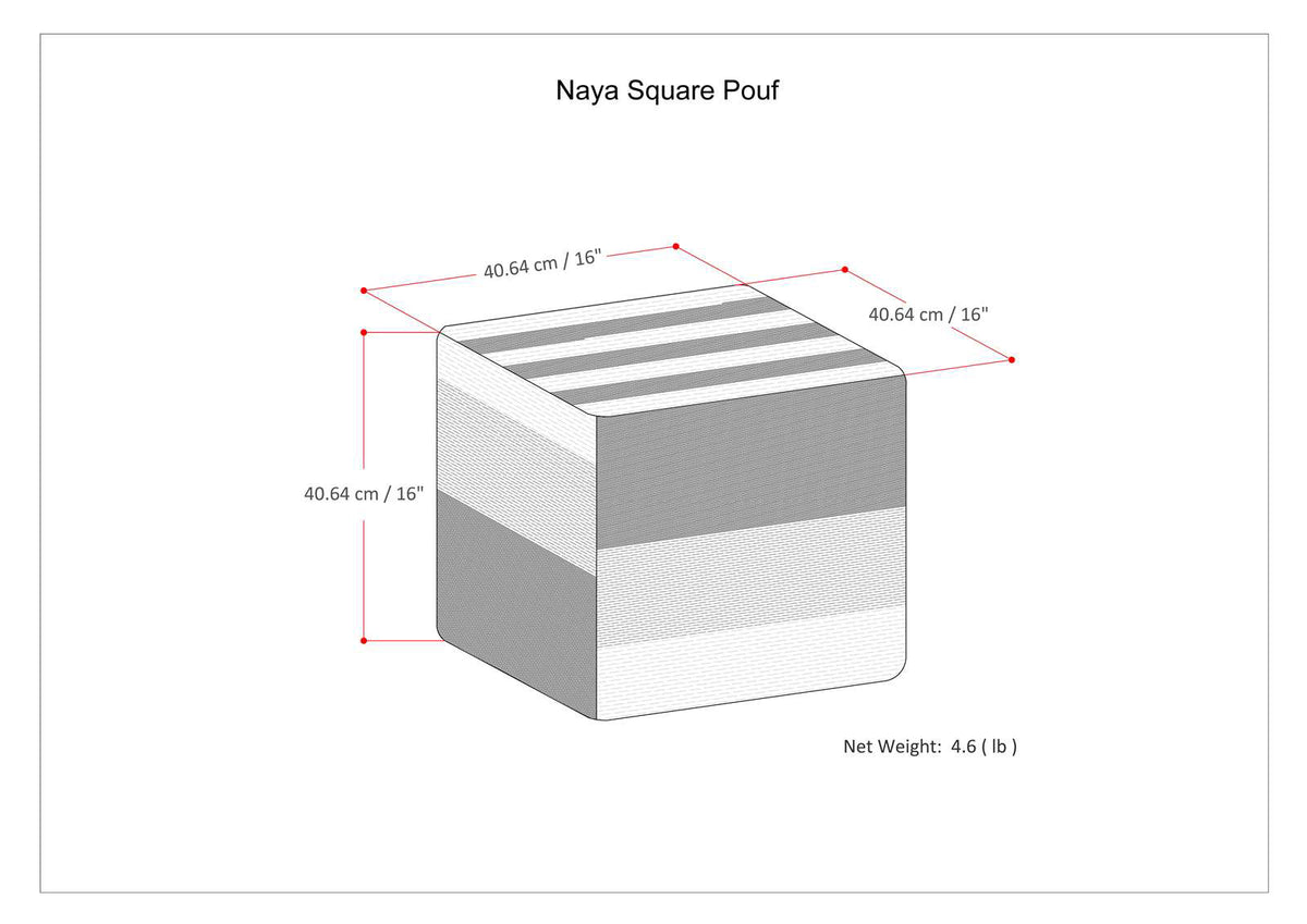 Naya 16 Inch Wide Cube Pouf in Black/Grey Handwoven Cotton