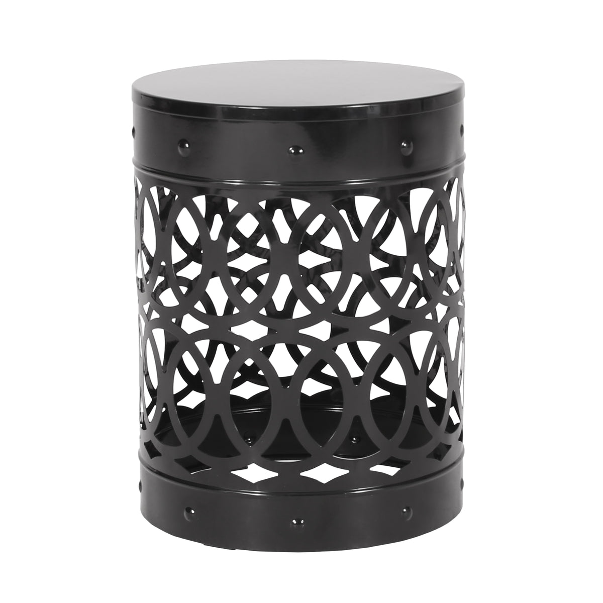 Modern Outdoor Metal End Table with Iron Cut Design