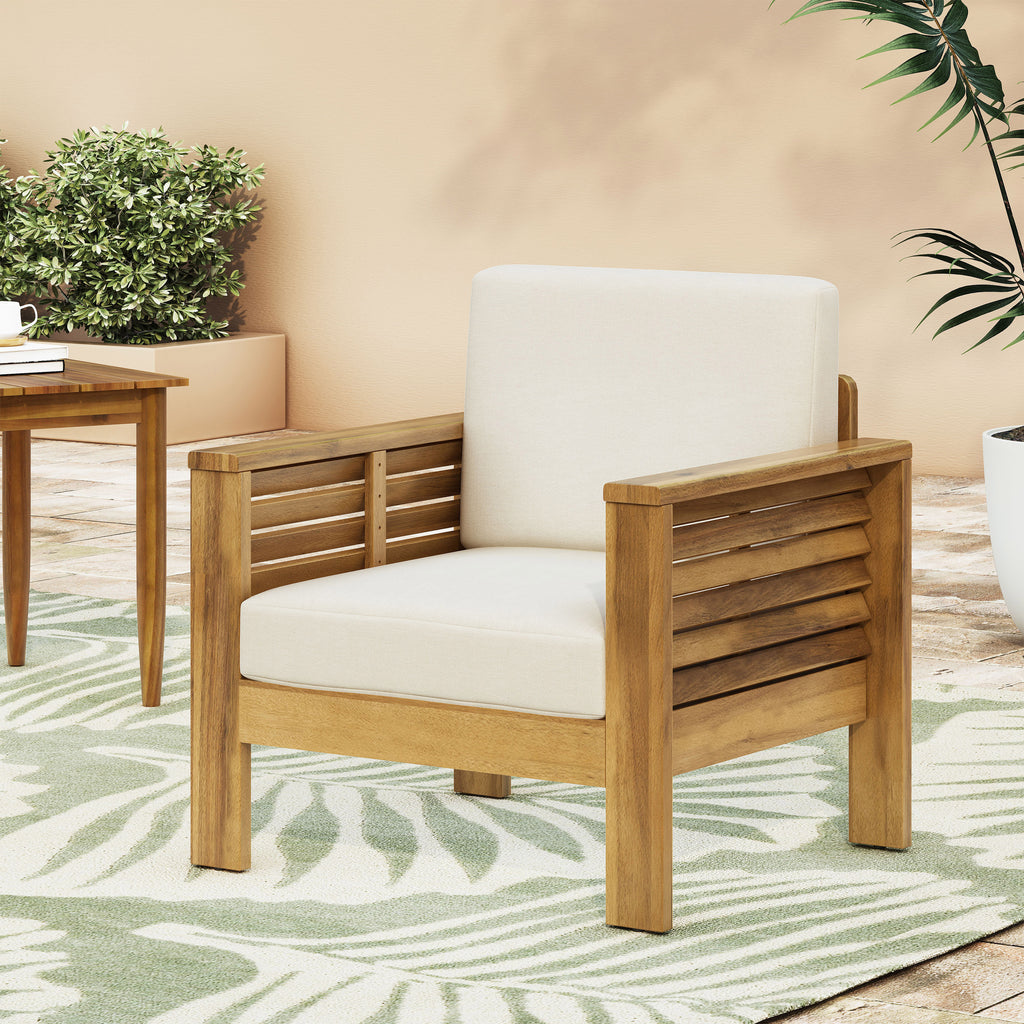 Outdoor Acacia Wood Club Chairs with Cushions