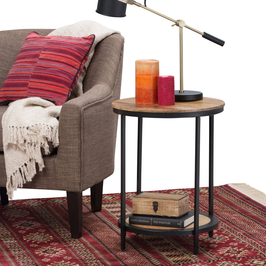 Jenna 18 Inch Wide Solid Mango Wood and Metal Round Side Table