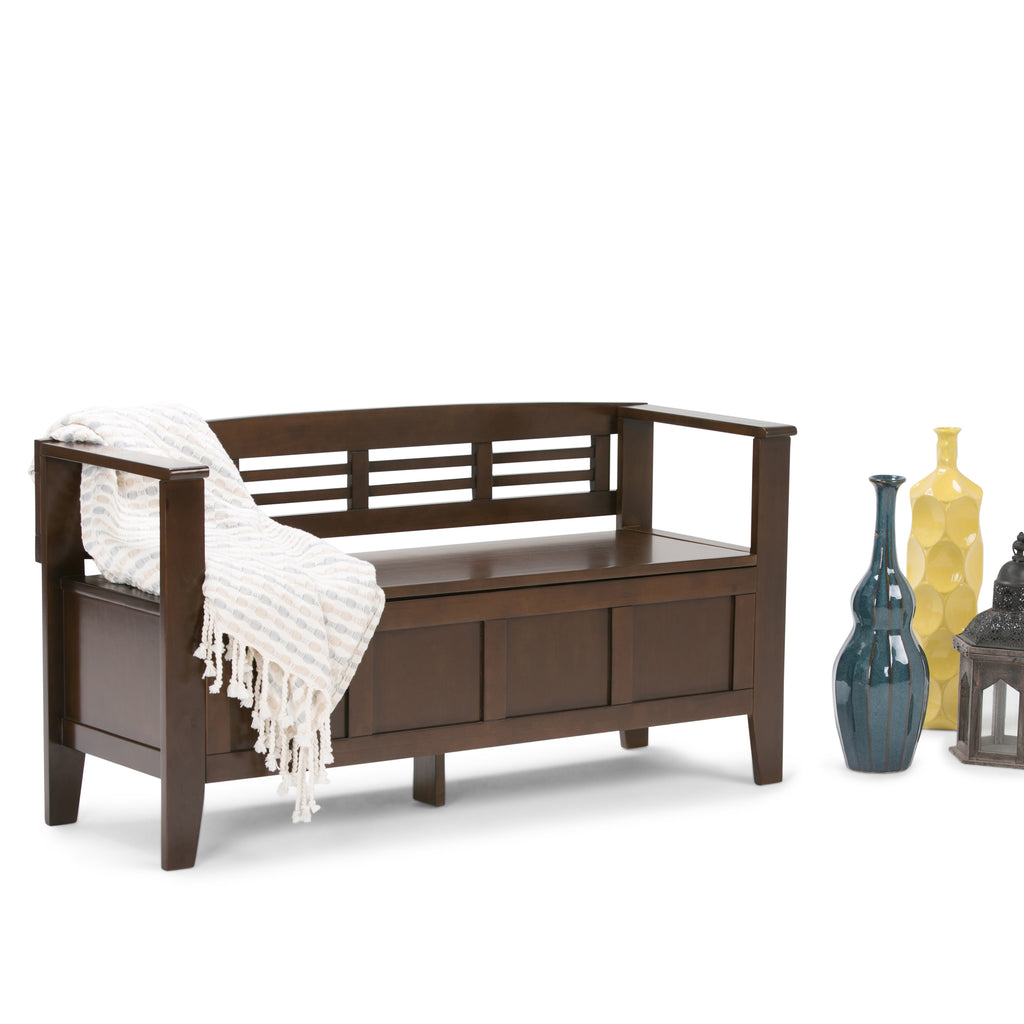 Adams 48 Inch Wide Solid Wood Entryway Storage Bench in Rustic Medium
