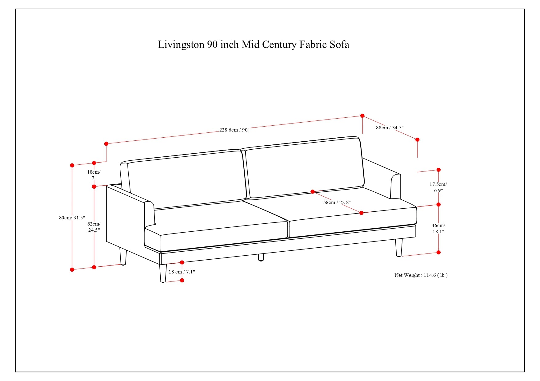 Livingston 90" Sofa - Mist
