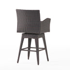 Modern Outdoor Multi-Brown Wicker Swivel Barstool with Tapered Legs