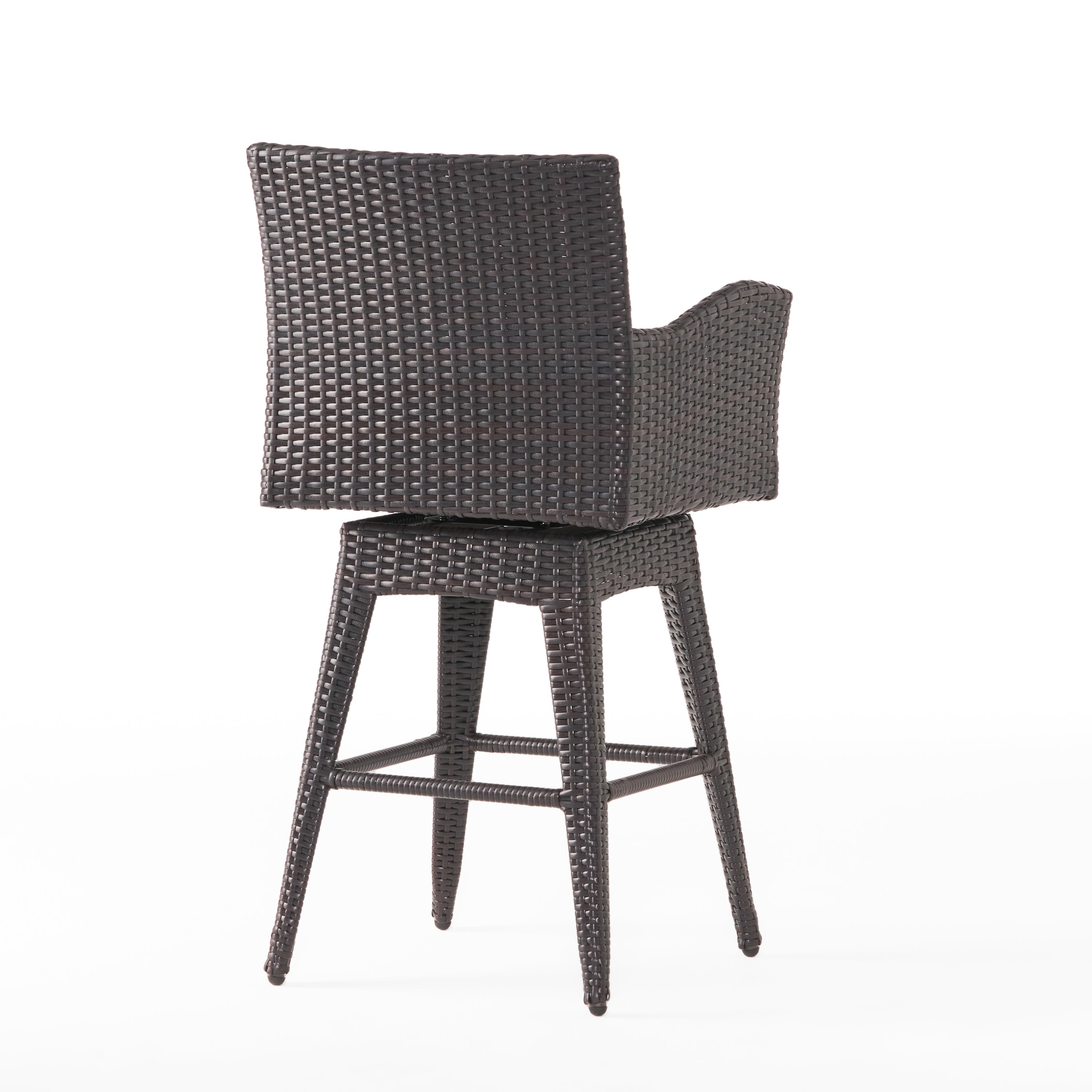 Modern Outdoor Multi-Brown Wicker Swivel Barstool with Tapered Legs