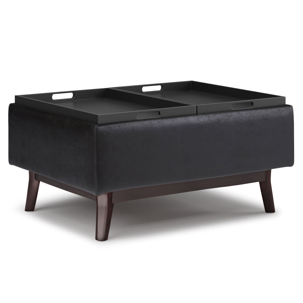 Owen 34 Inch Wide Tray Top Small Coffee Table Storage Ottoman
