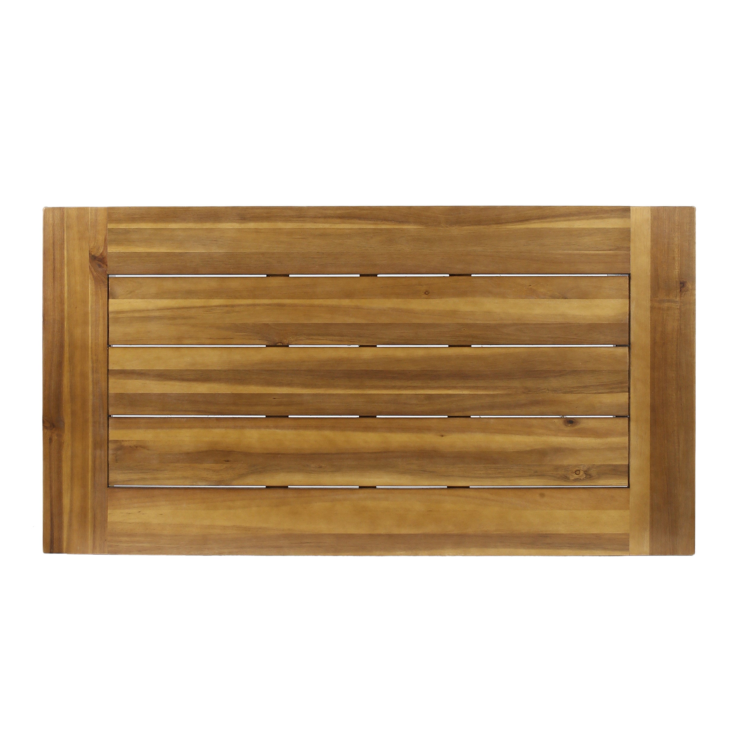 Outdoor Acacia Wood Coffee Table, Teak Finish / Rustic Metal