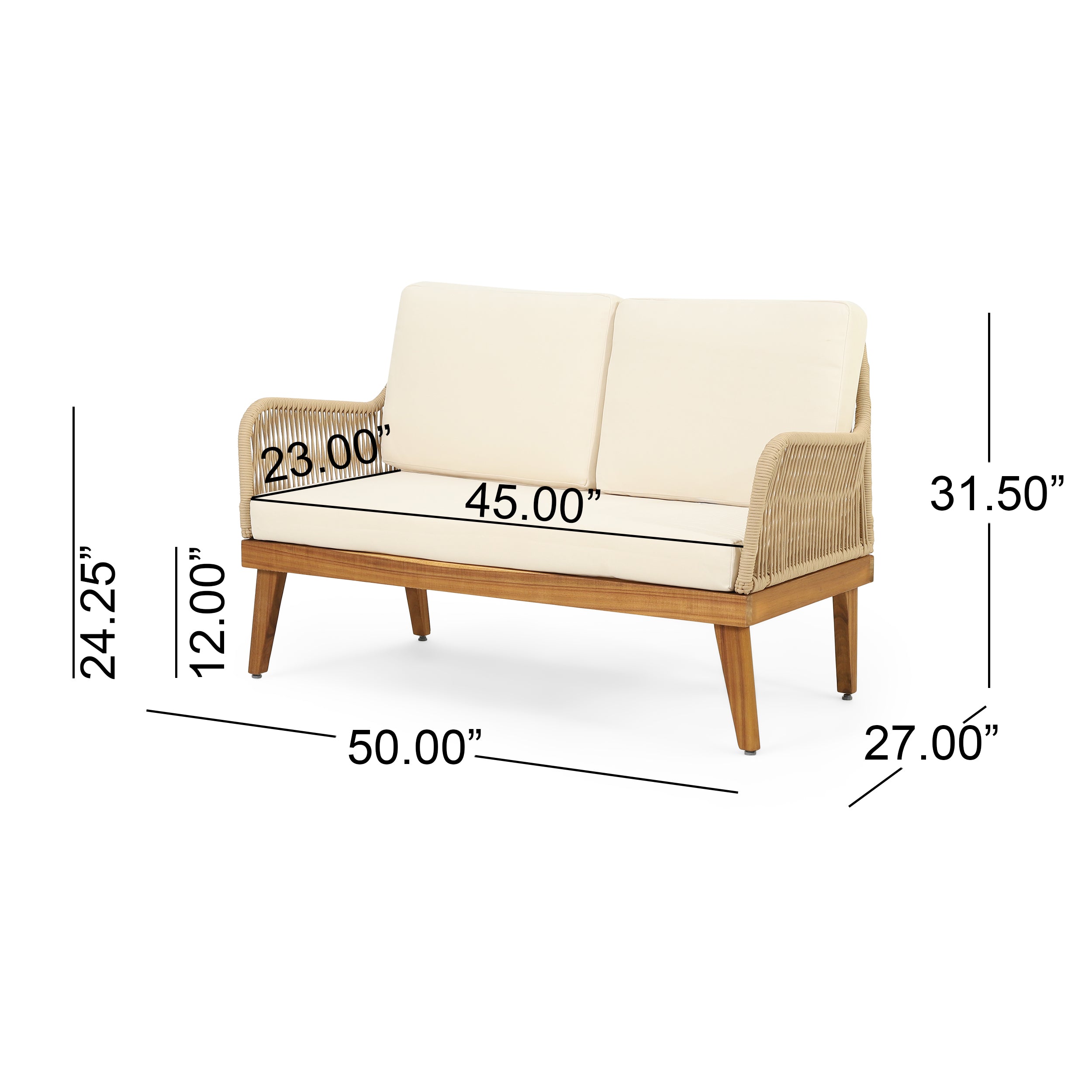Outdoor 4-Piece Acacia Wood Chat Set with Rope