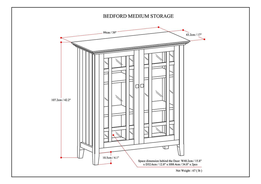 Bedford 39 Inch Wide Solid Wood Medium Storage Cabinet in Rustic