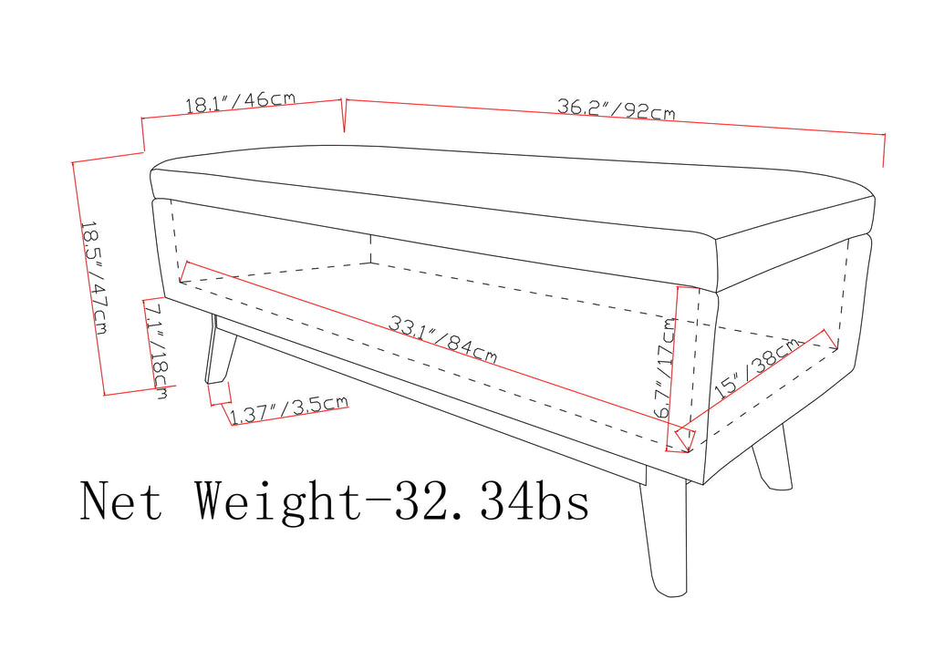Owen 36 Inch Wide Small Rectangular Storage Ottoman in Distressed Saddle