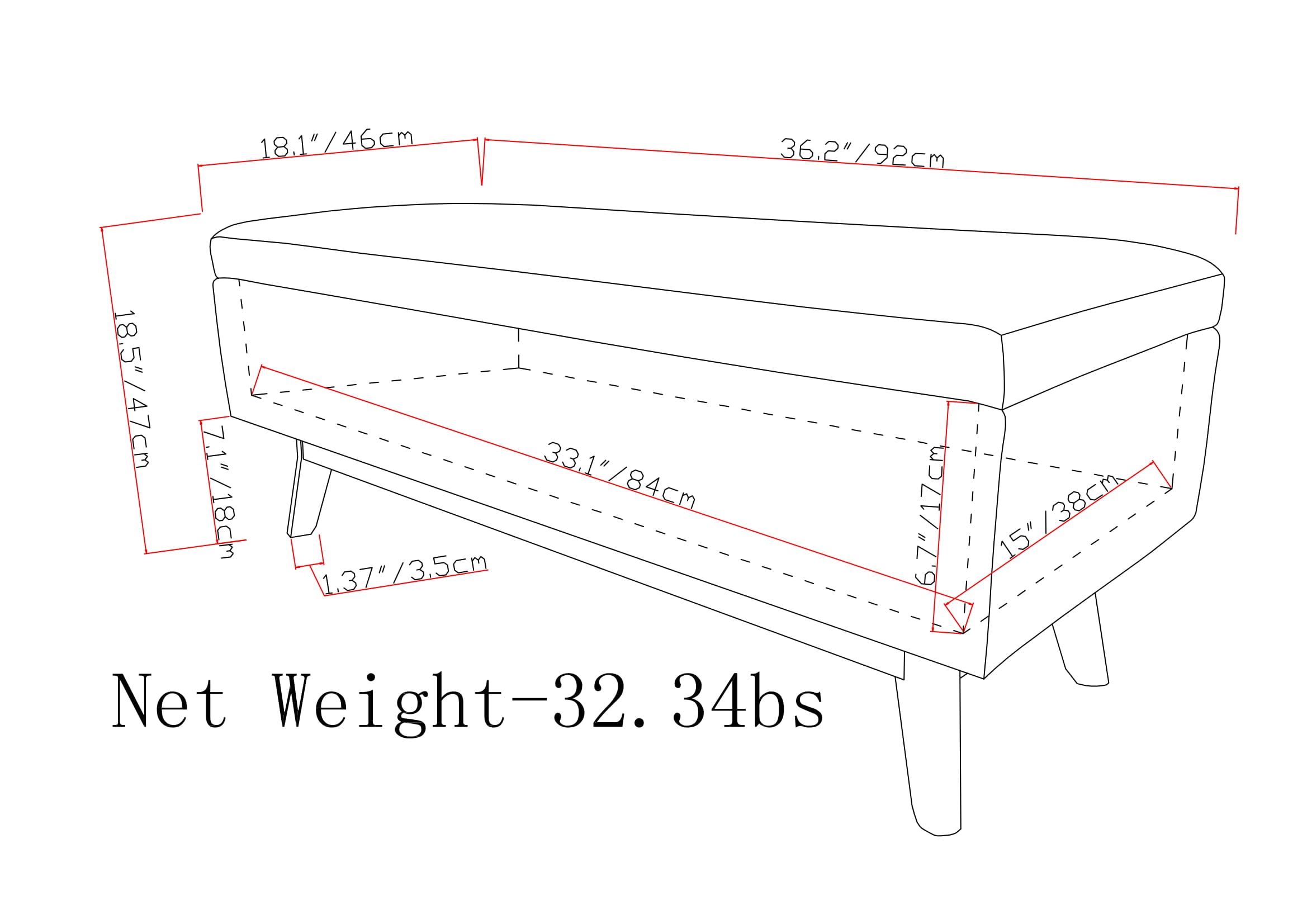 Owen 36 Inch Wide Small Rectangular Storage Ottoman in Distressed Saddle