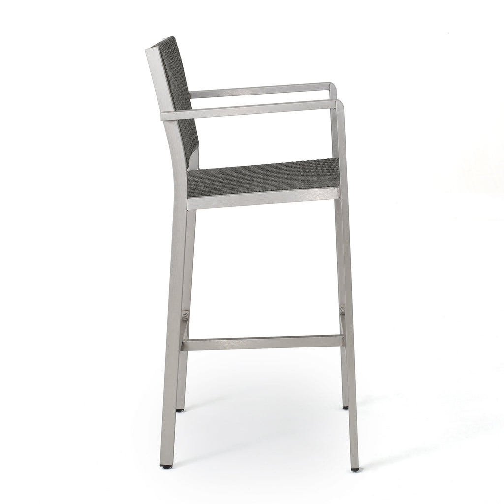 Outdoor Rust-Proof Aluminum Barstools with PE Rattan Seat - Set of 2