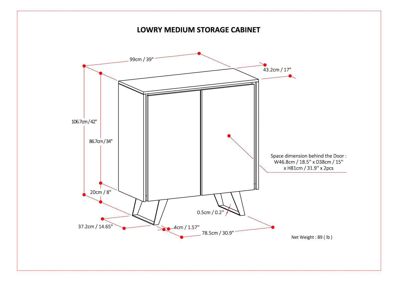 Lowry 39 Inch Wide Solid Wood Medium Storage Cabinet