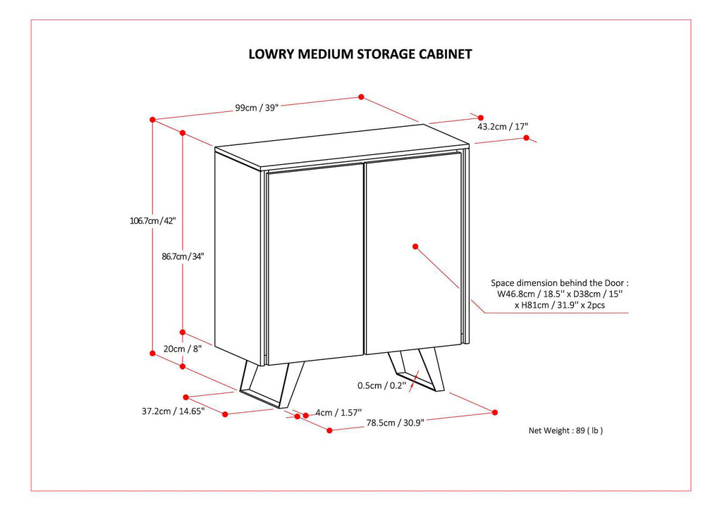 Lowry 39 Inch Wide Solid Acacia Wood Medium Storage Cabinet