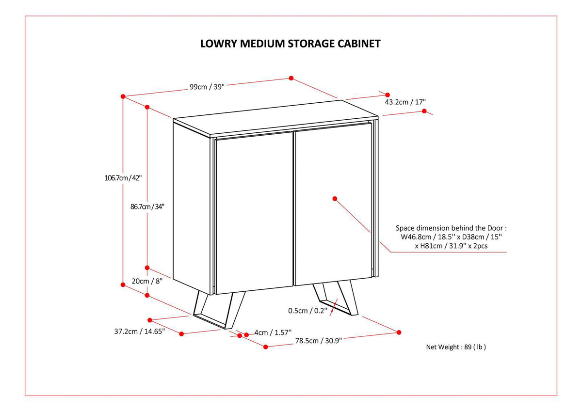 Lowry 39 Inch Wide Solid Acacia Wood Medium Storage Cabinet
