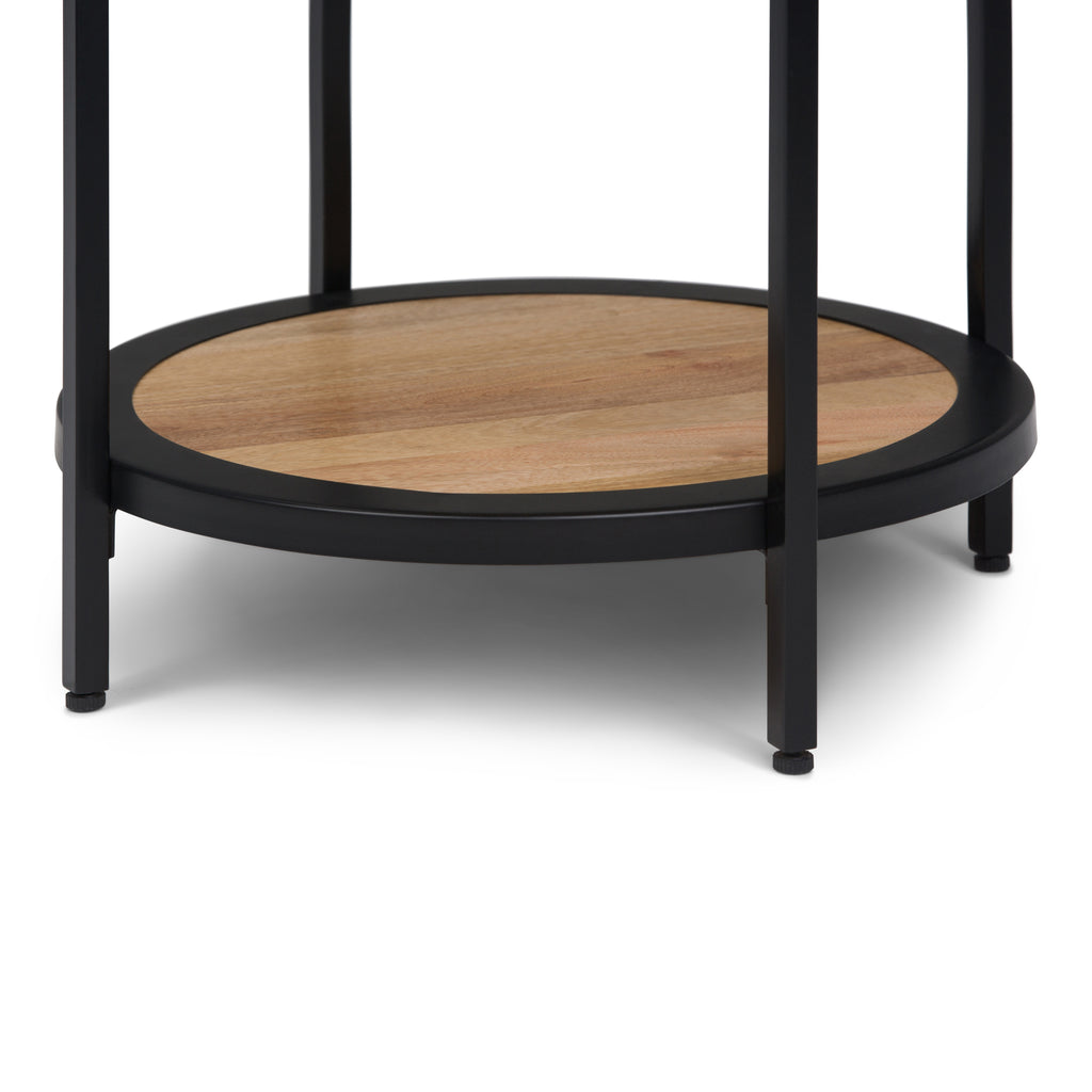 Jenna 18 Inch Wide Solid Mango Wood and Metal Round Side Table
