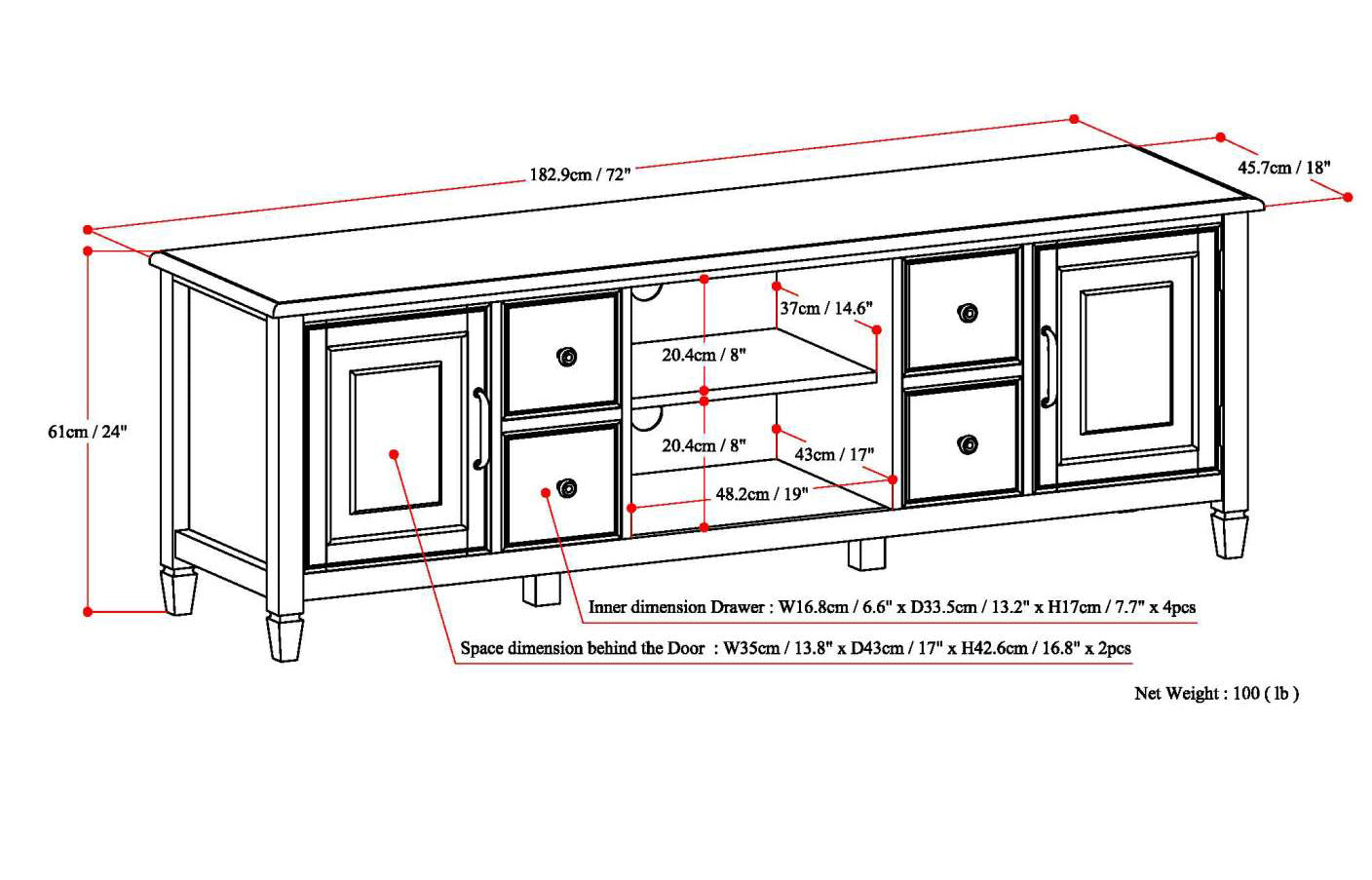 Connaught 72 Inch Wide Solid Wood TV Stand in Antique
