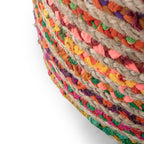 Margo 20 Inch Wide Round Pouf in Multi-Color Handwoven Jute and Cotton