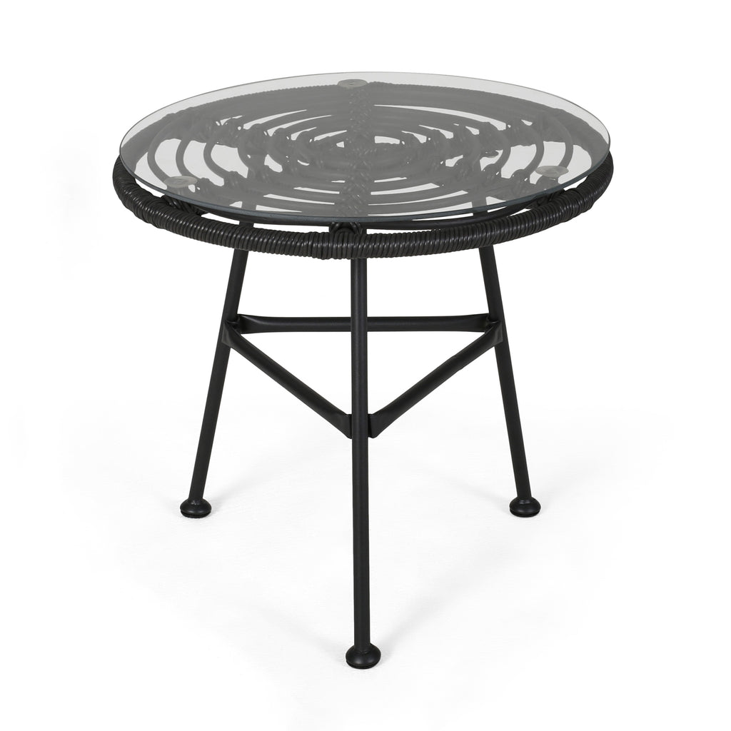 Orlando Outdoor Glass Top Faux Rattan Side Table