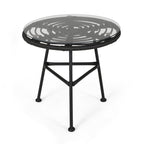 Orlando Outdoor Glass Top Faux Rattan Side Table