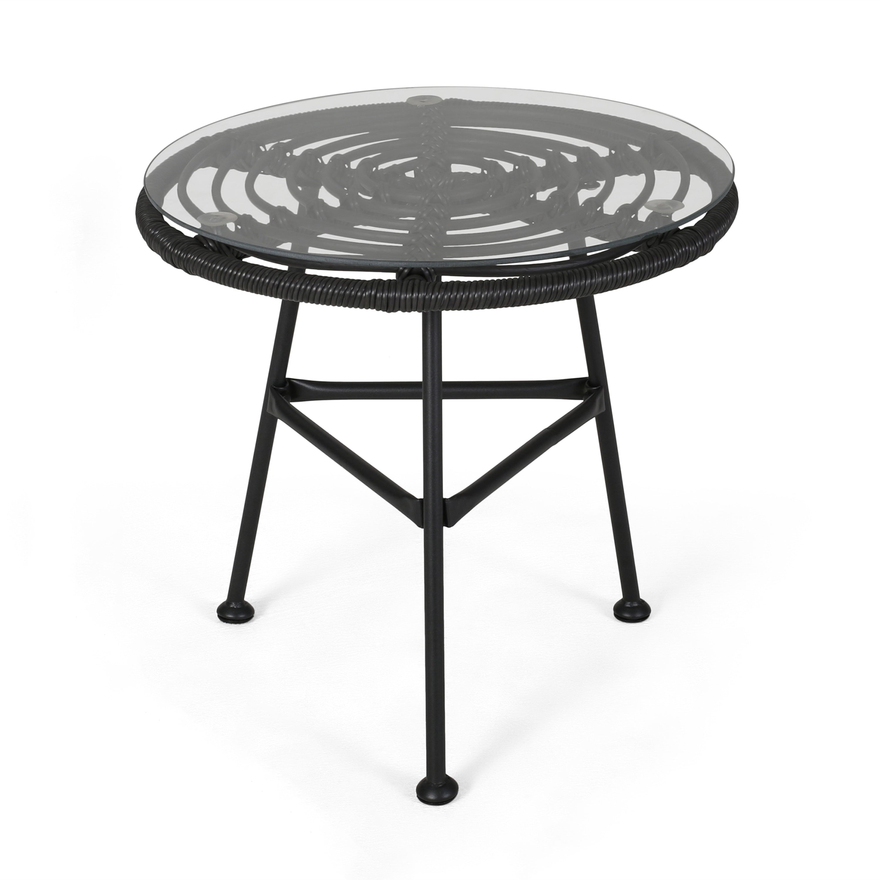 Orlando Outdoor Glass Top Faux Rattan Side Table