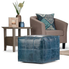 Manning 18 Inch Wide Square Pouf in Teal