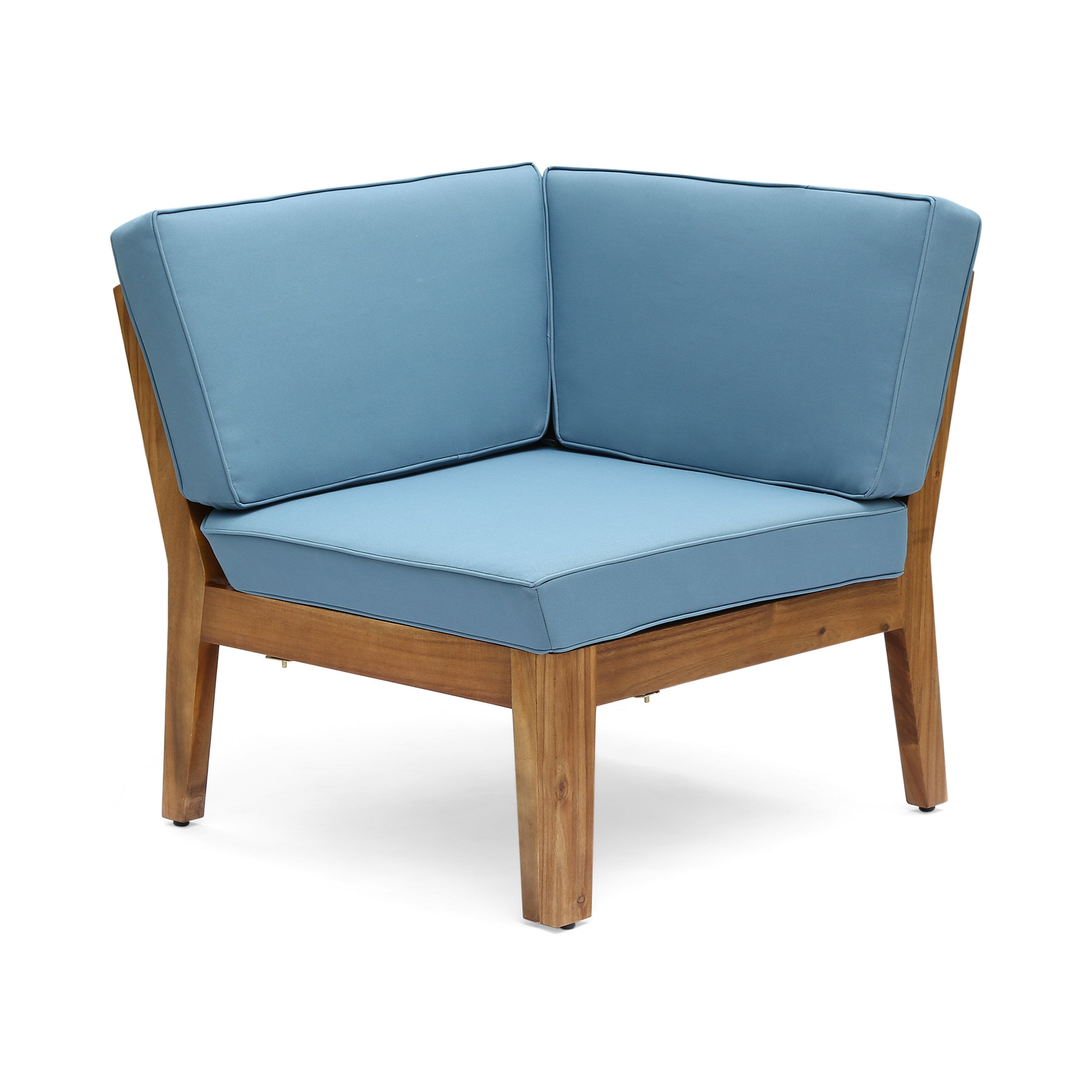 Grenada 8 Seater Acacia Wood Sectional Sofa Set, Teak + Blue