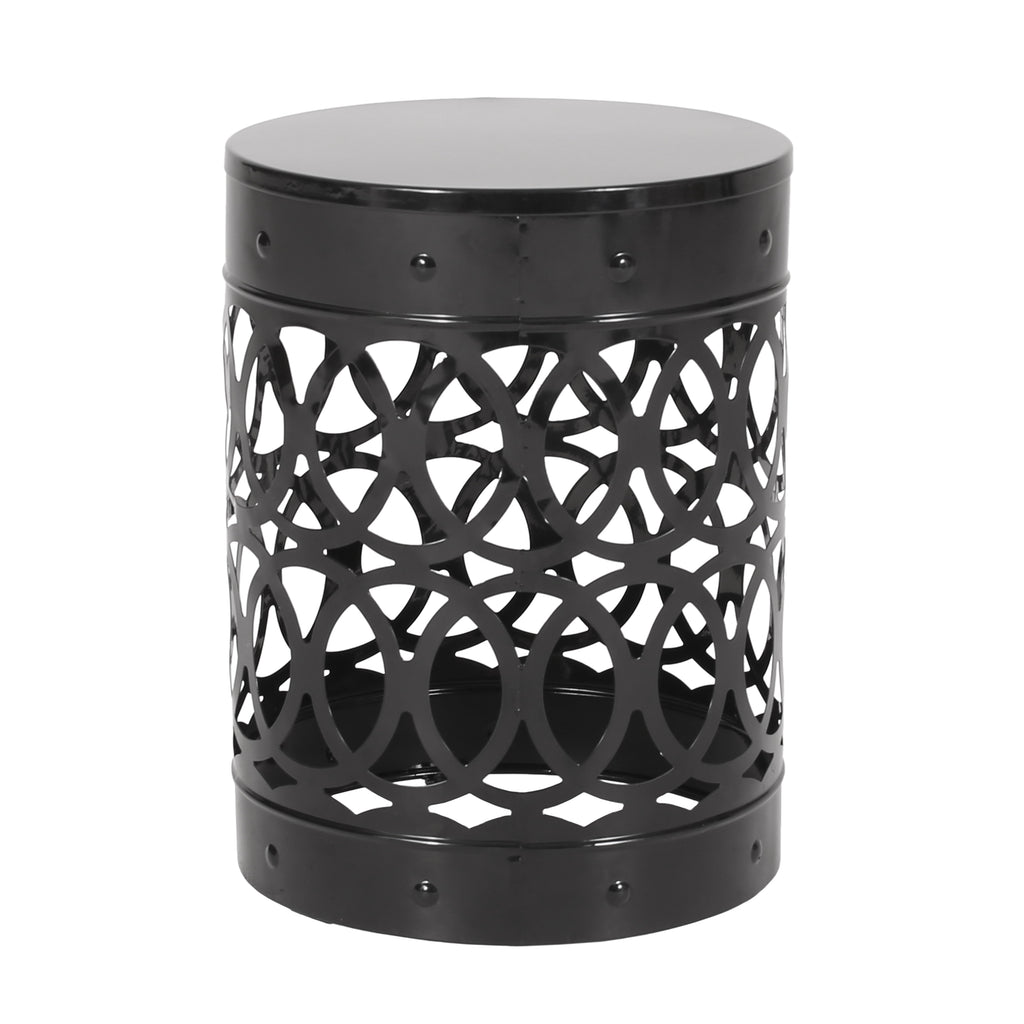 Modern Outdoor Metal End Table with Iron Cut Design