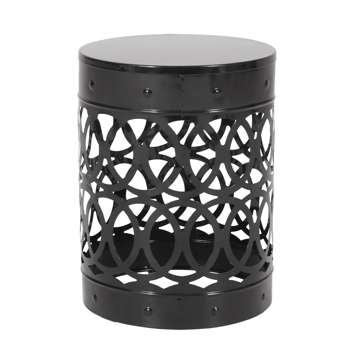 Modern Outdoor Metal End Table with Iron Cut Design