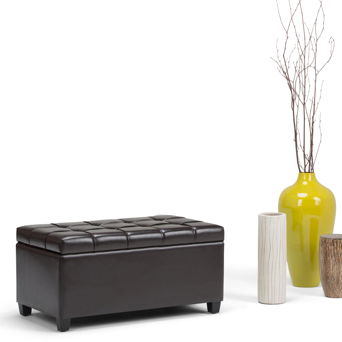 Sienna 33 Inch Wide Storage Ottoman Bench in Tanners