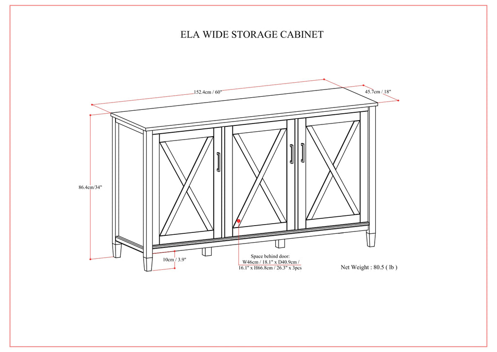 Ela 60 Inch Wide Solid Wood Storage Cabinet in Smoky