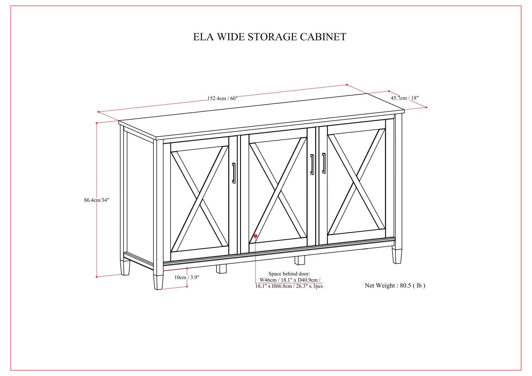 Ela 60 Inch Wide Solid Wood Storage Cabinet in Smoky