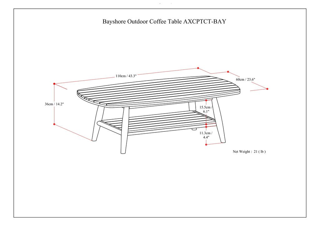 Bayshore Outdoor Coffee Table - Light Teak