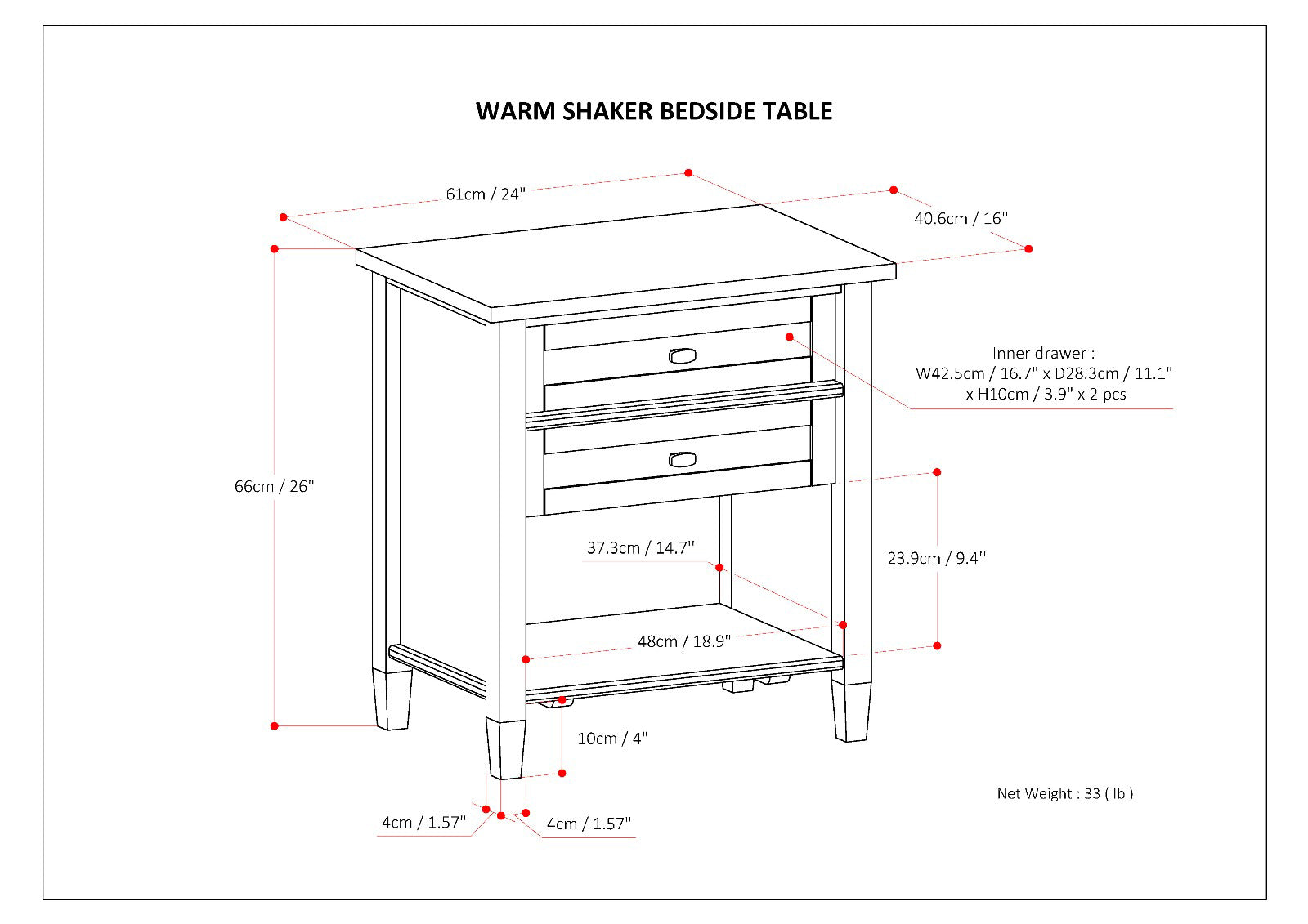 Warm Shaker Solid Wood 24 inch Wide Transitional Nightstand